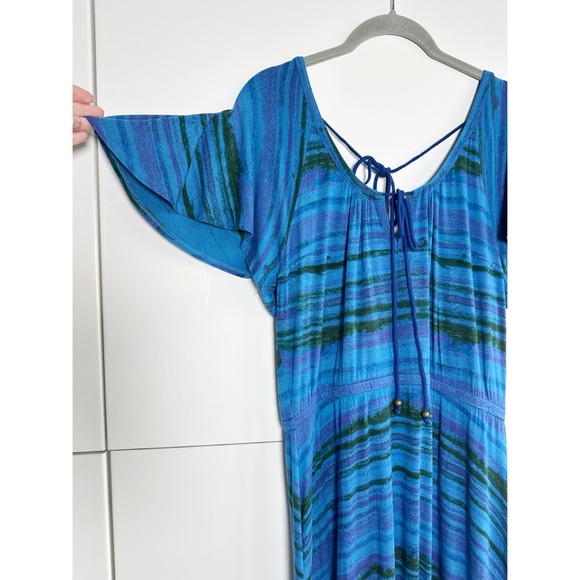 Plenty by Tracy Reese Flutter Sleeve Dress Blue Tie Back Midi Length Size Large - Picture 2 of 7